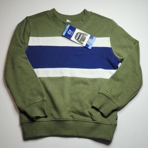 GAP Kids Crew Sweatshirt Size S (6/7) | Olive Green w/ White & Navy Stripes |